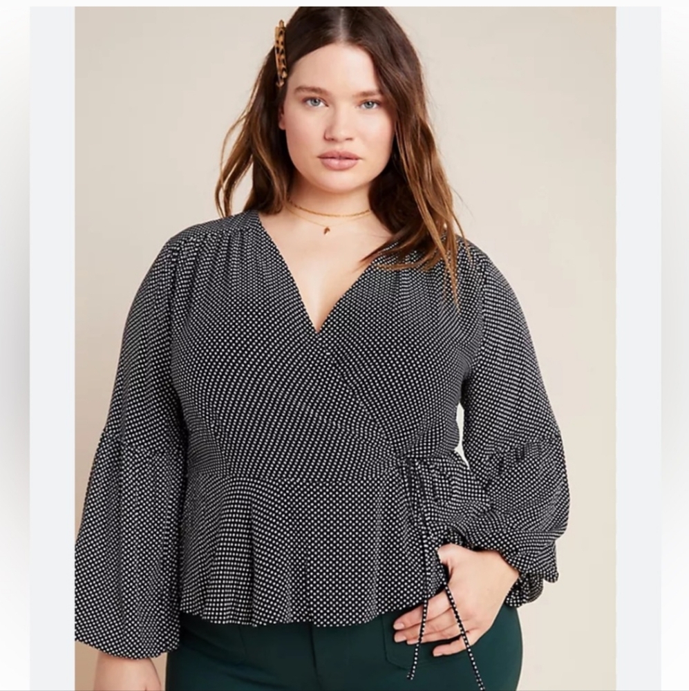 Anthropologie Maeve Black and White Wrap Fitted Blouse